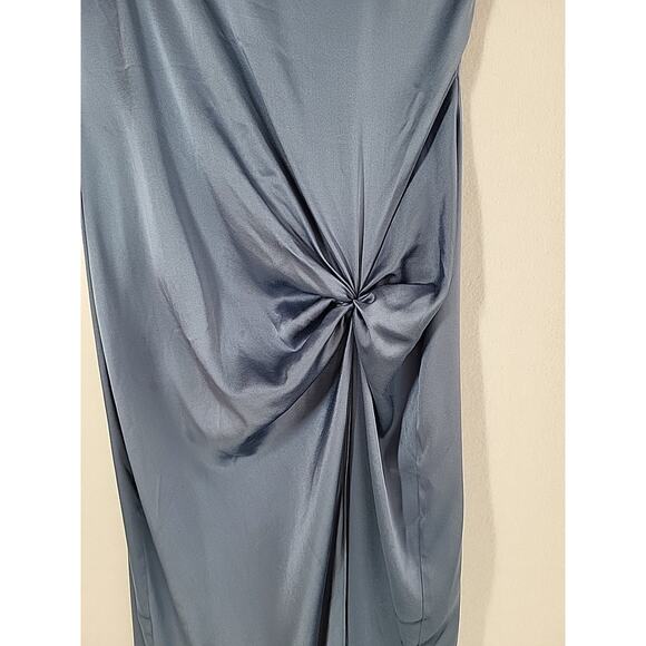 Skims Silk Sleep Slip Maxi Dress Small Artic Blue High Slit Ruched Sexy Evening - Picture 9 of 12